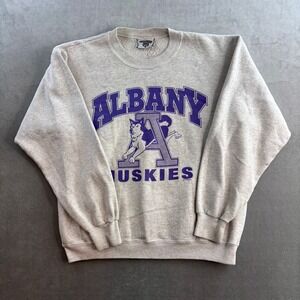 Vintage Albany Huskies Lee Heavyweight Grey Sweatshirt USA Mens Size M